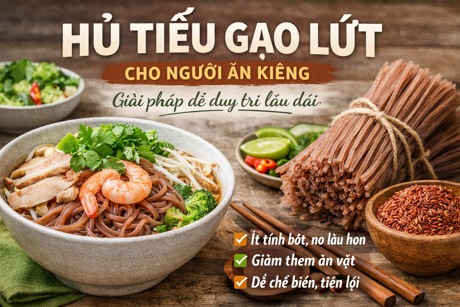 Hủ tiếu gạo lứt cho người ăn kiêng: giải pháp dễ duy trì lâu dài